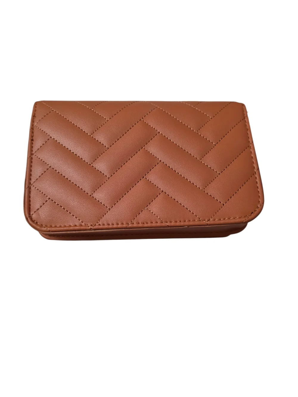 Bebe Sophia Quilted Chevron Flap Wallet Crossbody Bag Taupe Gold Chain New
